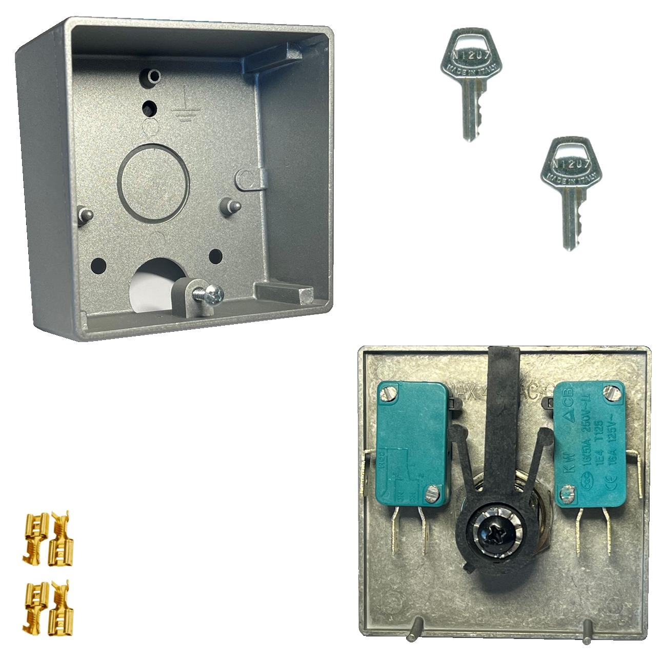 Interruttore Selettore in Alluminio con Ritorno a Molla 2 Pezzi 4 Chiavi Identiche 3 Posizioni Apre Stop Chiude Contatti 15A Isolamento 250 V Montaggi - 3