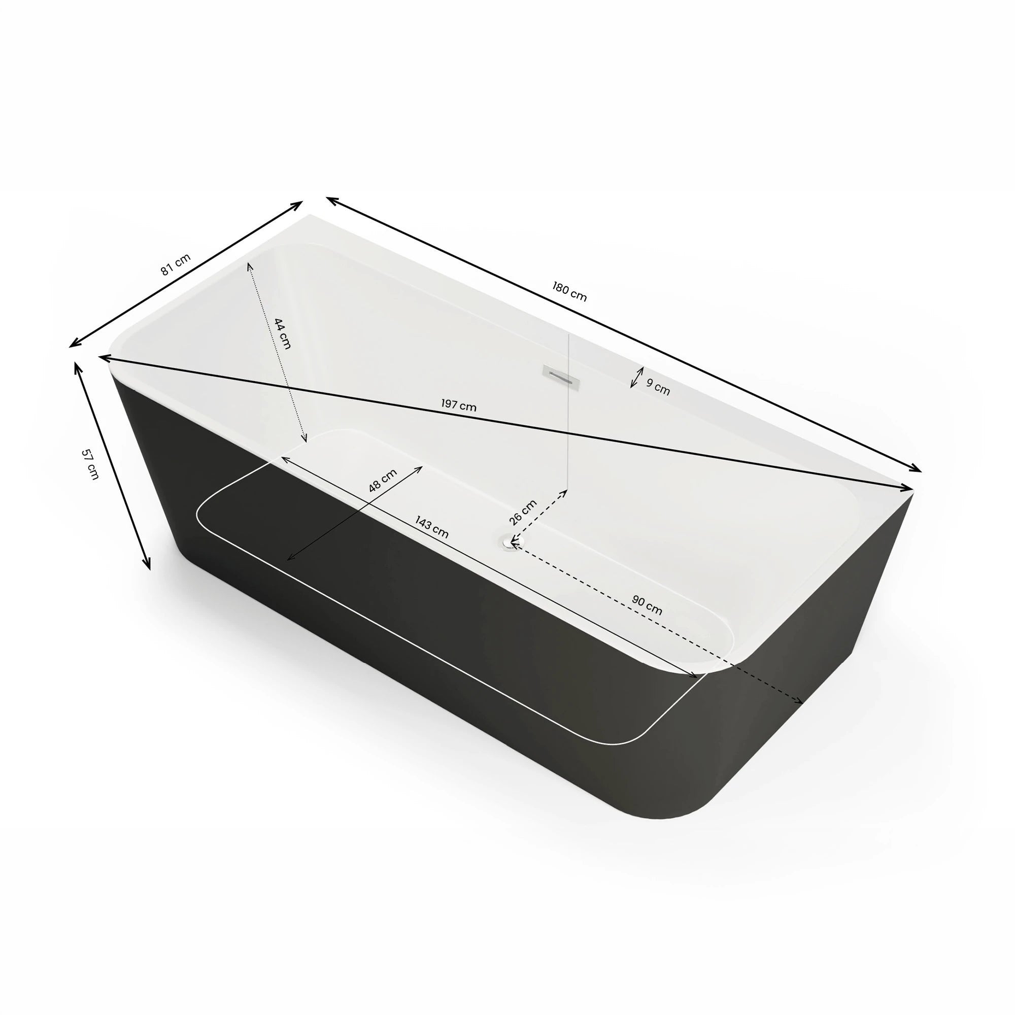 Baignoire Ilot Mint 180 noire 180 x81 x57 cm, by SPALINA - 8