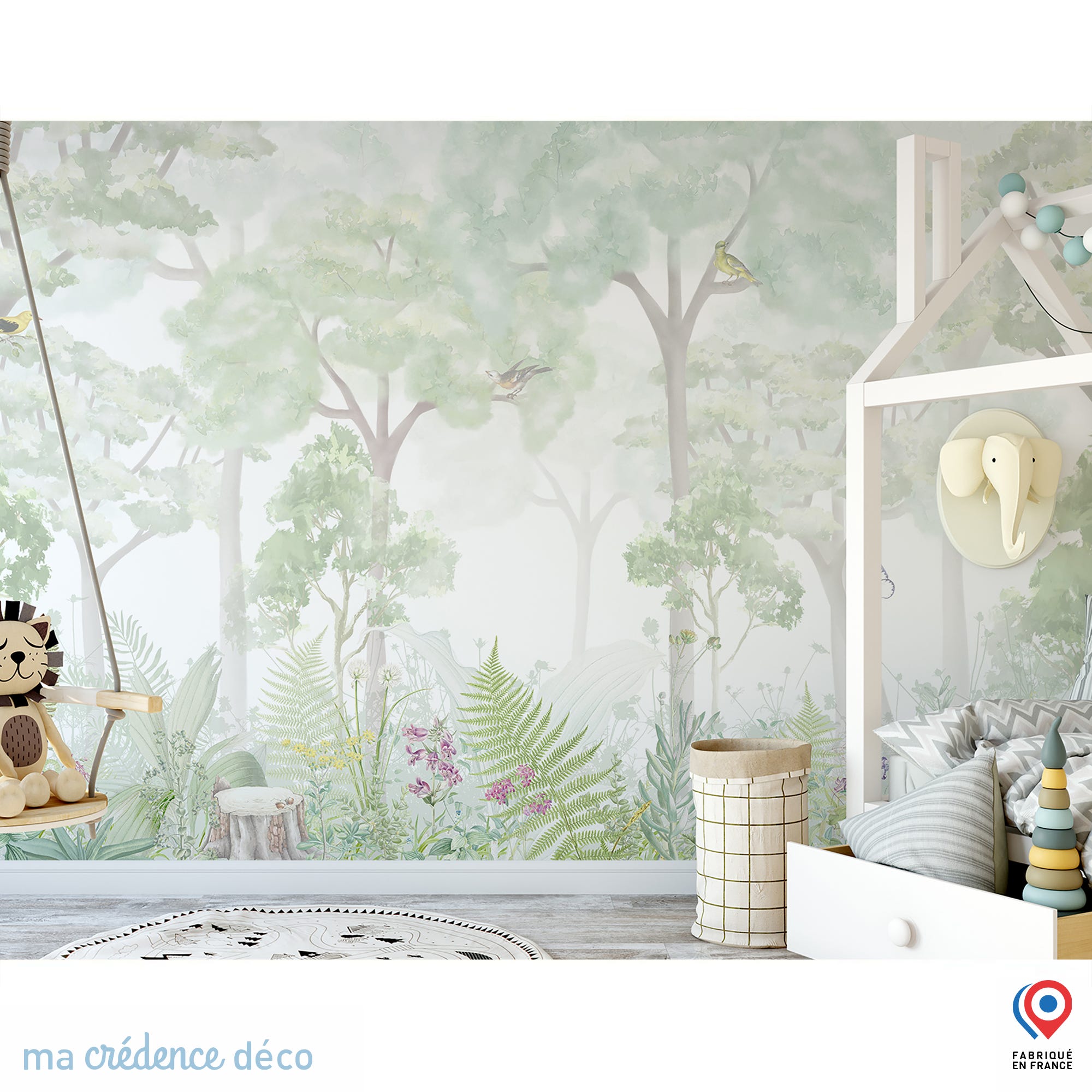 Papier peint Forêt et oiseaux - Intissé - 300 cm - 280 cm ...