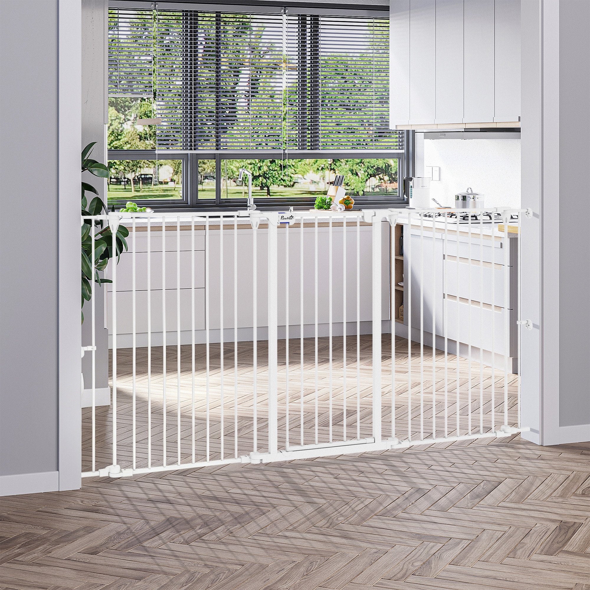Barrera para Perros PawHut Acero, Plástico Blanco 206x90 cm - 2