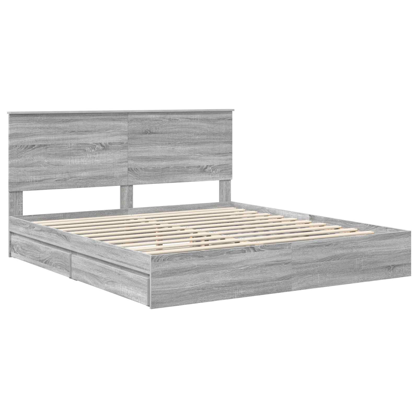 Lit avec rangement, panneau de bois, gris, pour la chambre, 180 × 200 cm - 4
