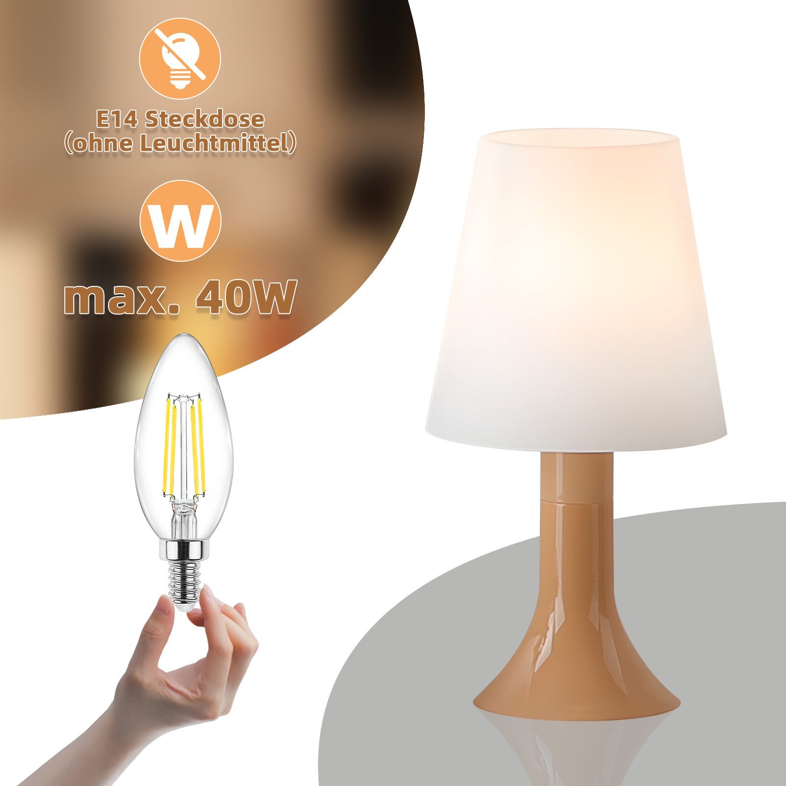 ZMH Lampada Da Tavolo E14 2 Posti Con Interruttore Per Camera Da Letto Studio Bianca