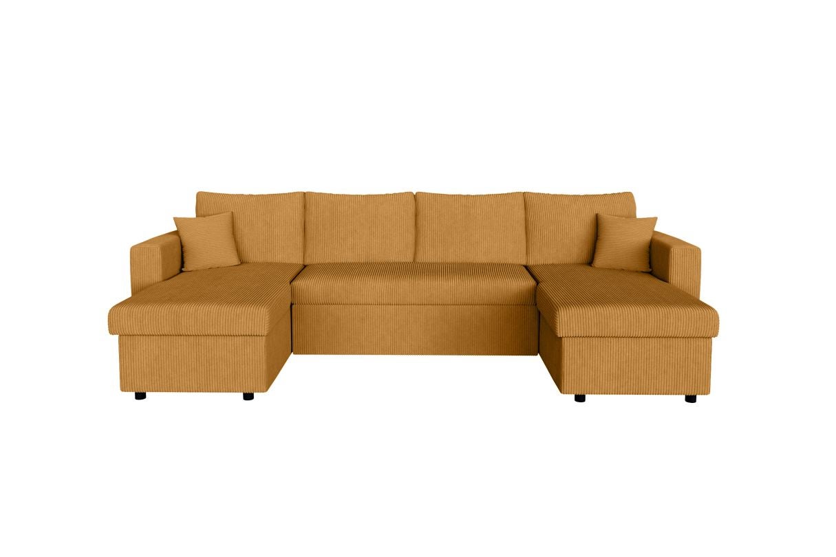 Loungitude - Canapé d'angle panoramique MARIA convertible avec 2 coffres en velours côtelé - Jaune - 8
