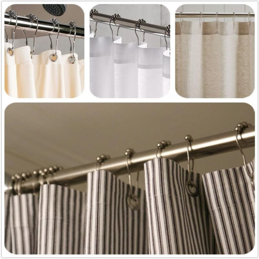 WEKIWGOT 24 pezzi Anelli per Tenda da Doccia in Acciaio Inox, Ovale Anello per Bastone Tenda Doccia, Adatto per le Tende da Doccia Del Bagno, Adatto Anche per le Tende(Argento