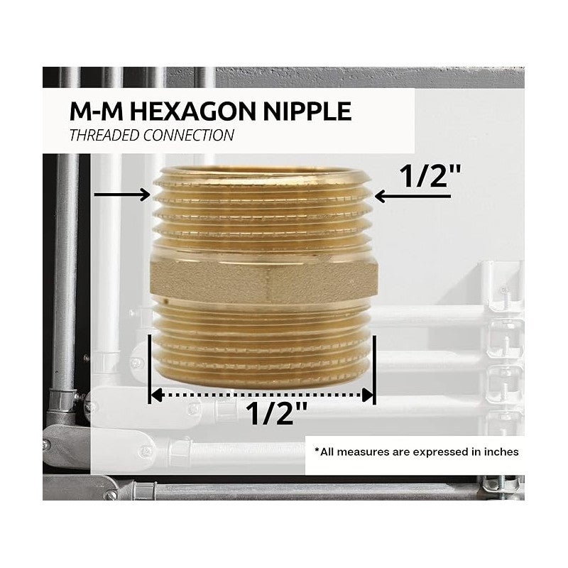 Lot de 5 Mamelon Laiton mâle 1/2'' | Accessoire en laiton Aenor | Bouchons filetés en laiton | Mâle Fileté en Laiton pour Air, E - 2