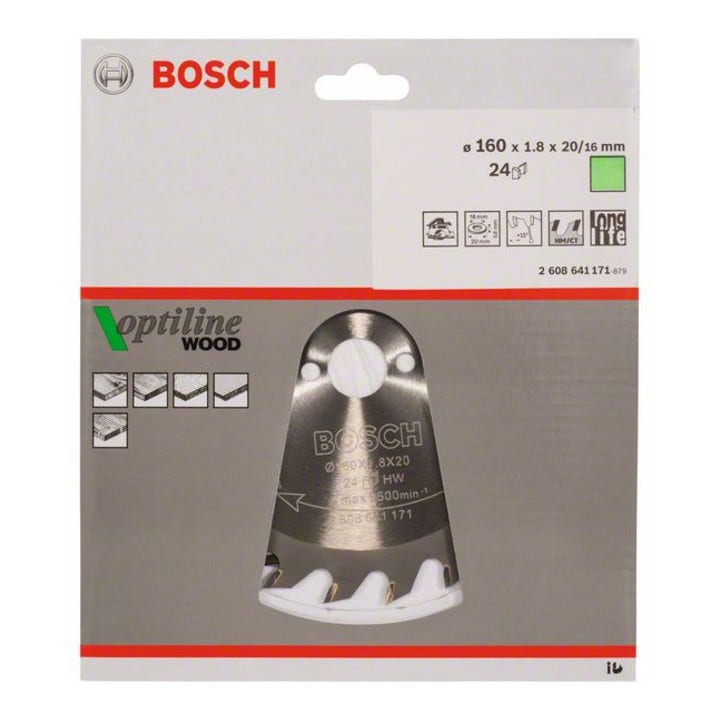 Bosch Professional - Lame Scie Circulaire Optiline Bois 160X20/16X1,8mm, 24D - 2608641171 - 2