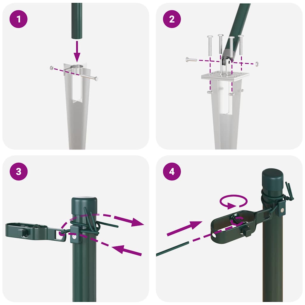 Poteau de clôture. 7 pcs Vert Acier vidaXL - 9