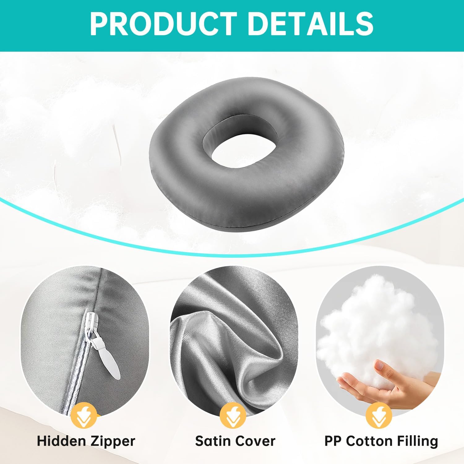 Coussin de piercing d'oreille pour les personnes dormant sur le côté – Oreiller de piercing en satin soyeux et masque pour les yeux avec trou d'oreill - 5