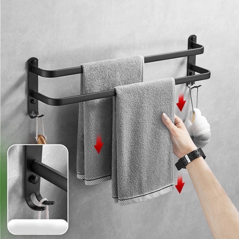 Wieszak łazienkowy na ręczniki, wieszak na ręczniki, wieszak na ręczniki kąpielowe, bez wiercenia, 2 poziomy, 9,5×40×14,5 cm - Czarny - 4