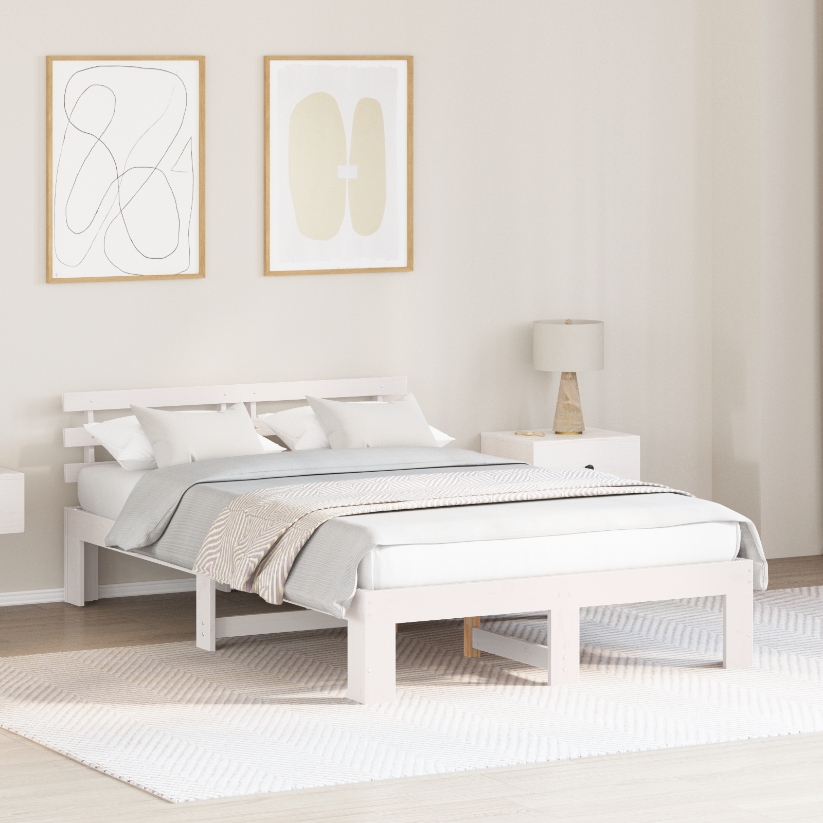 Ramka łóżka Z zagłówkiem Biały 140 x 190 cm Lite drewno sosnowe vidaXL