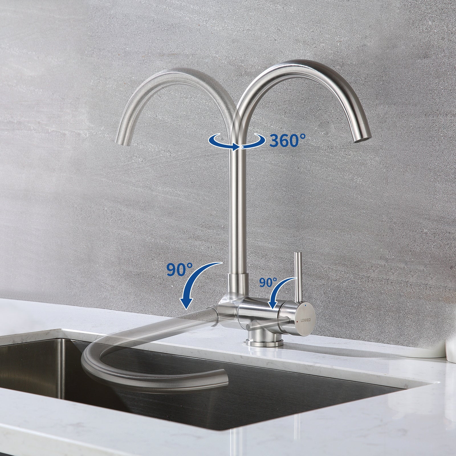 Lonheo Max Robinet de Cuisine Rabattable 2 Jets aux Choux, Mitigeur Evier Repliable en Inox devant Fenêtre, Robinet Évier Pivotant à 360º - 4