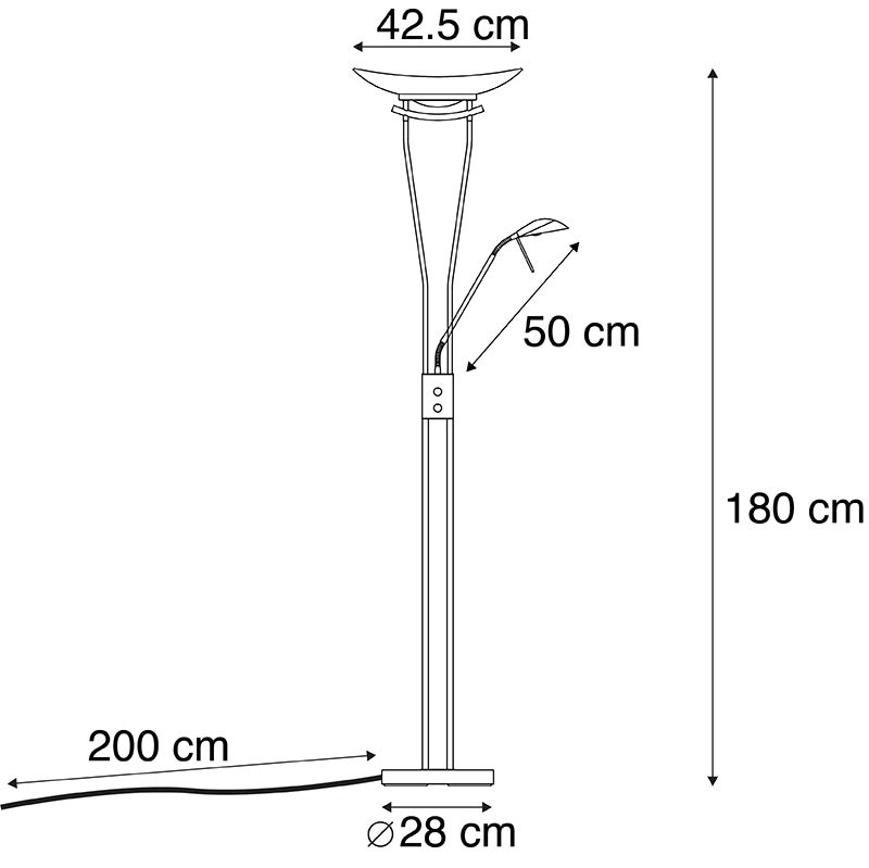 Qazqa moderne lampadaire uplighter avec bras de lecture - Lexus - bronze, led intégrée 18w incluse, Integrated led, 2700k, blanc - 3
