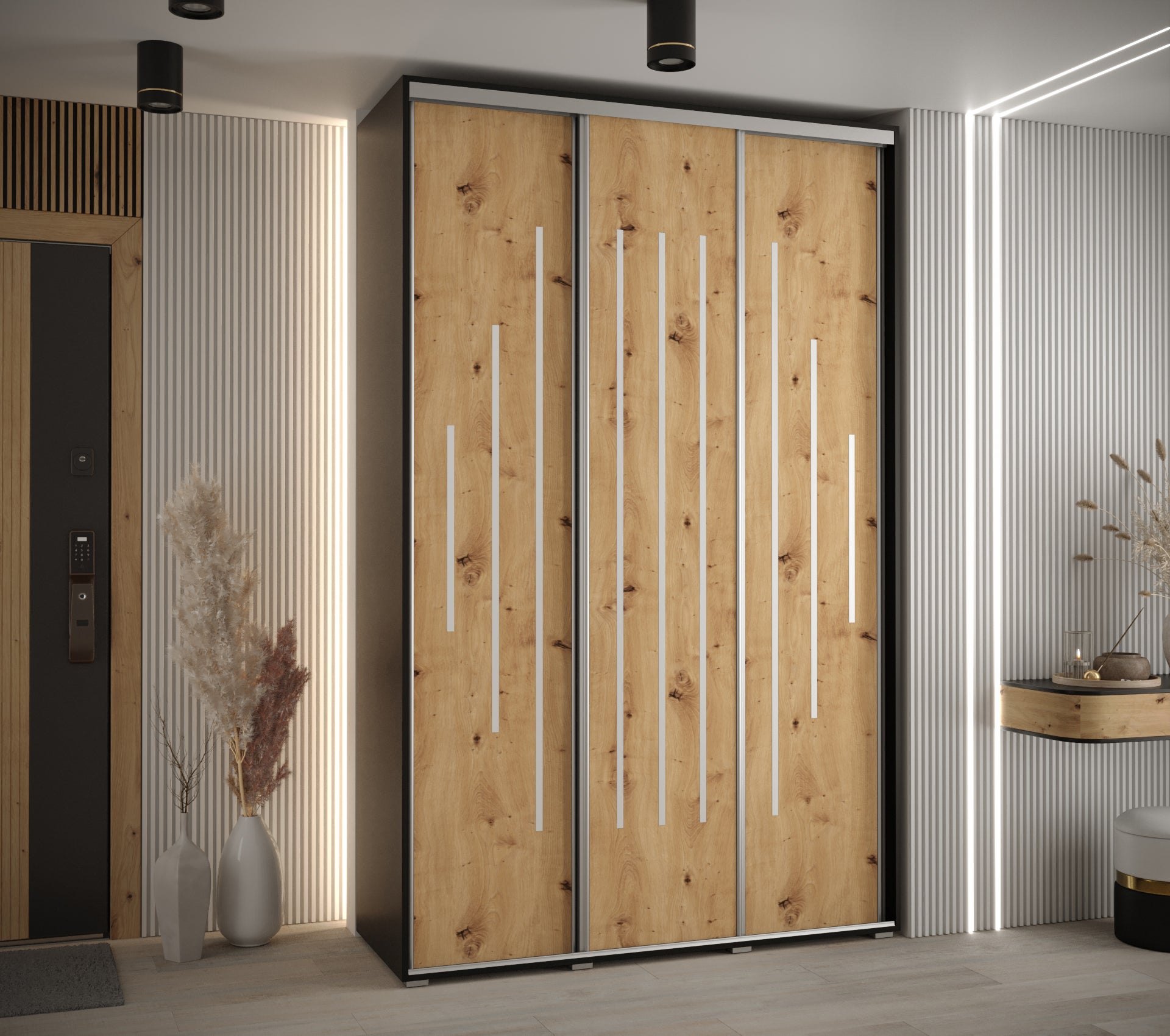 Szafa przesuwna wysoka Davos 12 150 x 45 x 235,2 cm czarny + artisan + u. srebrny - Abiks Meble - 2