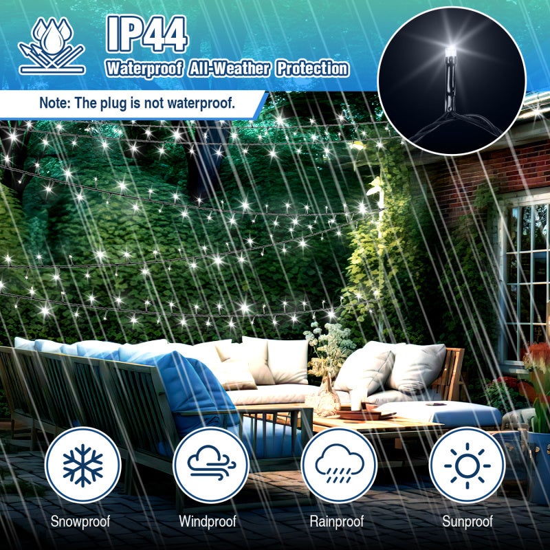LED guirlande lumineuse 100m 500LED avec 8 modes guirlande extérieure pour intérieur Noël mariage fête jardin déco blanc froid - 3