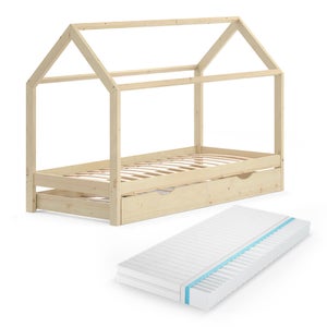 Vitalispa Lit cabane Wiki, Naturel bois, 80x160 cm avec matelas | Leroy Merlin