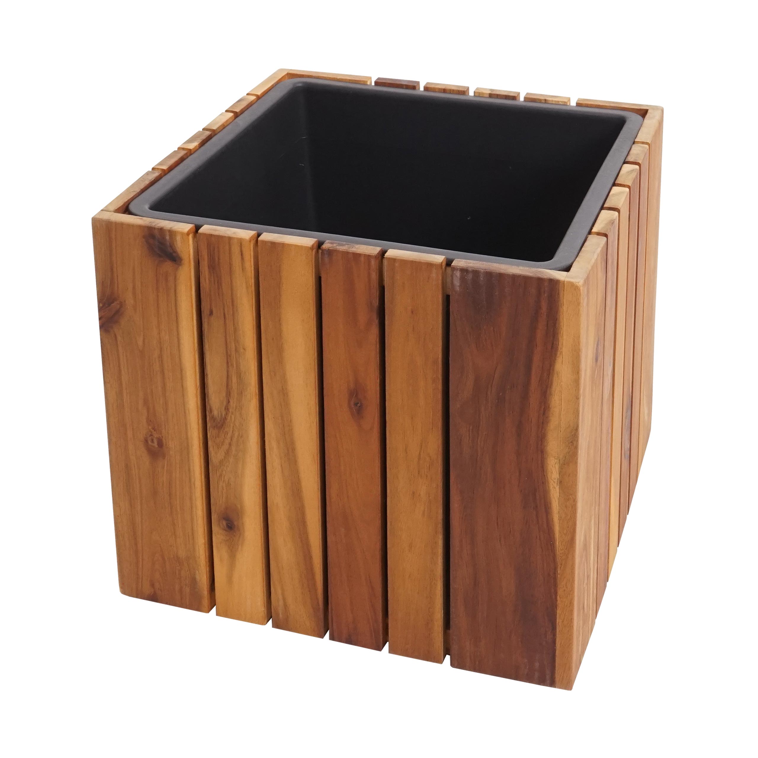 Damian-Wiklina Vaso Quadrato In Legno Di Betulla Naturale - Fioriera Da Giardino Con Lamina Interna, 30x30x14 Cm