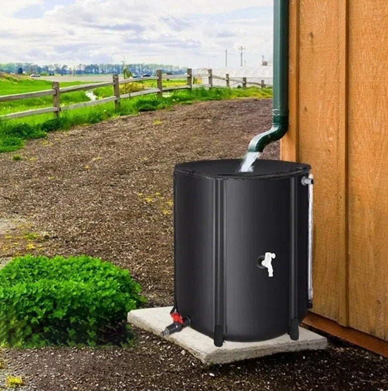 Zaewry cubo de lluvia plegable, 50l,contenedores de almacenamiento de agua de pvc,con grifo y filtro,protección solar para jardines y césped (negro)