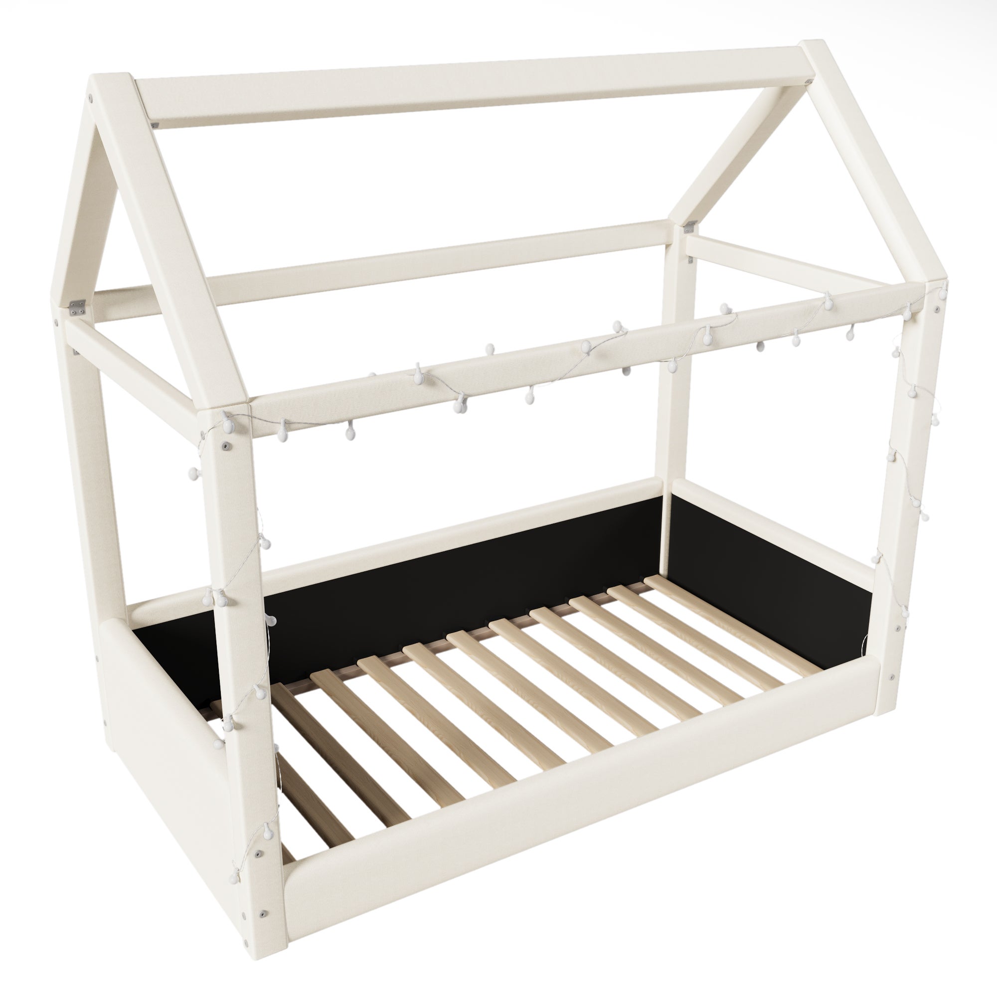Łóżko domek 90x200cm - z listwą LED - Design dachu - MDF - Beżowy (materac nie jest wliczony w cenę) - 7