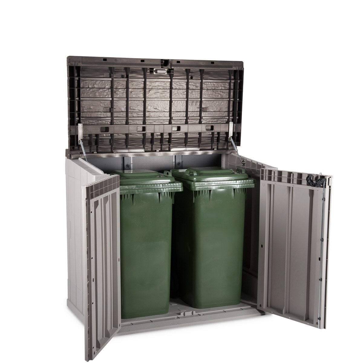 Coffre de jardin extérieur 1270L Gris Taupe Polypropylène recyclé 145 x 82 x H124 cm 2 portes + Capot supérieur TOOMAX - 2