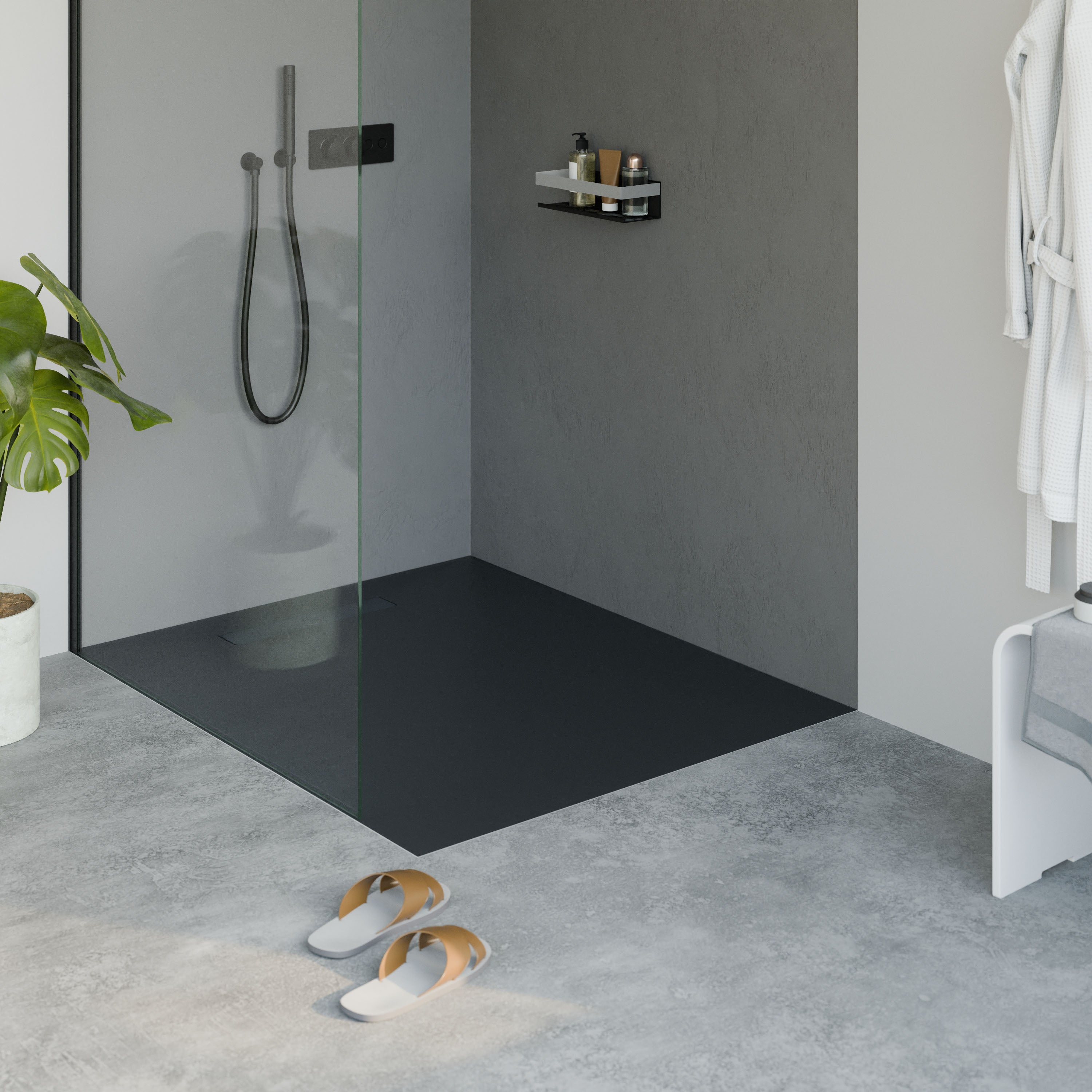 Bernstein Brodzik płaski odlew mineralny LAVOA 120x100 antracytowy mat