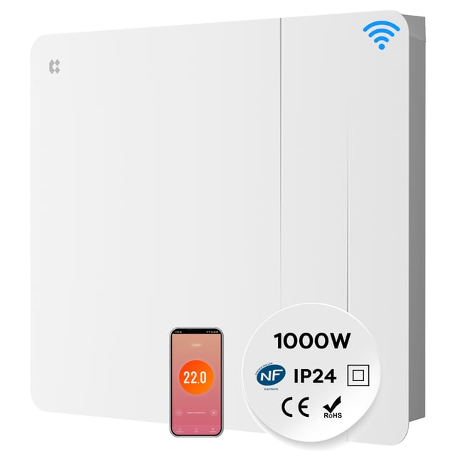 CIARRA Radiateur connecté à inertie sèche céramique 1000W Double coeur de chauffe Programmable 5 Modes Silencieux Blanc mat CDHTD10A-W