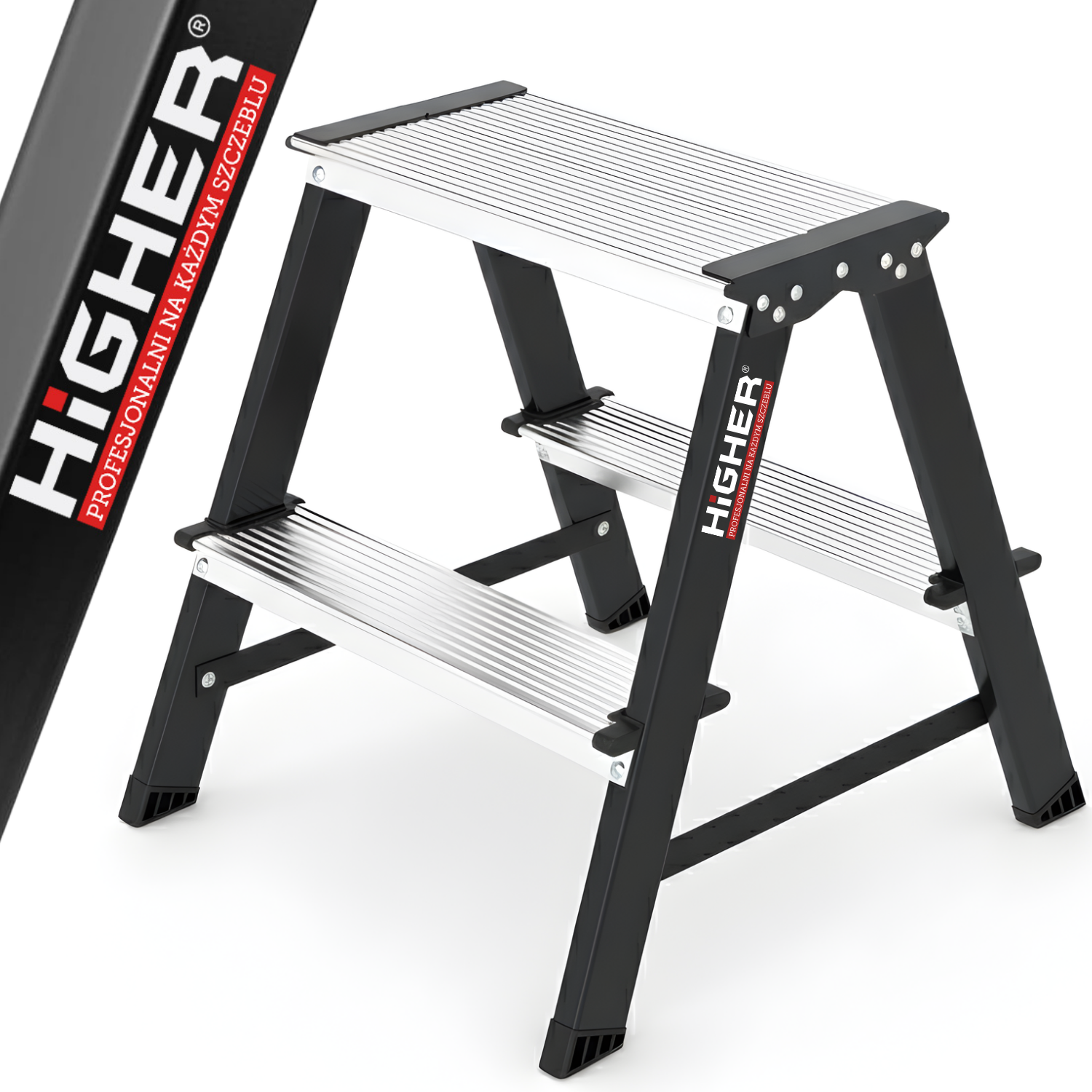 Drabina domowa stalowa dwustronna składana HIGHER 2x2 stopnie 150kg