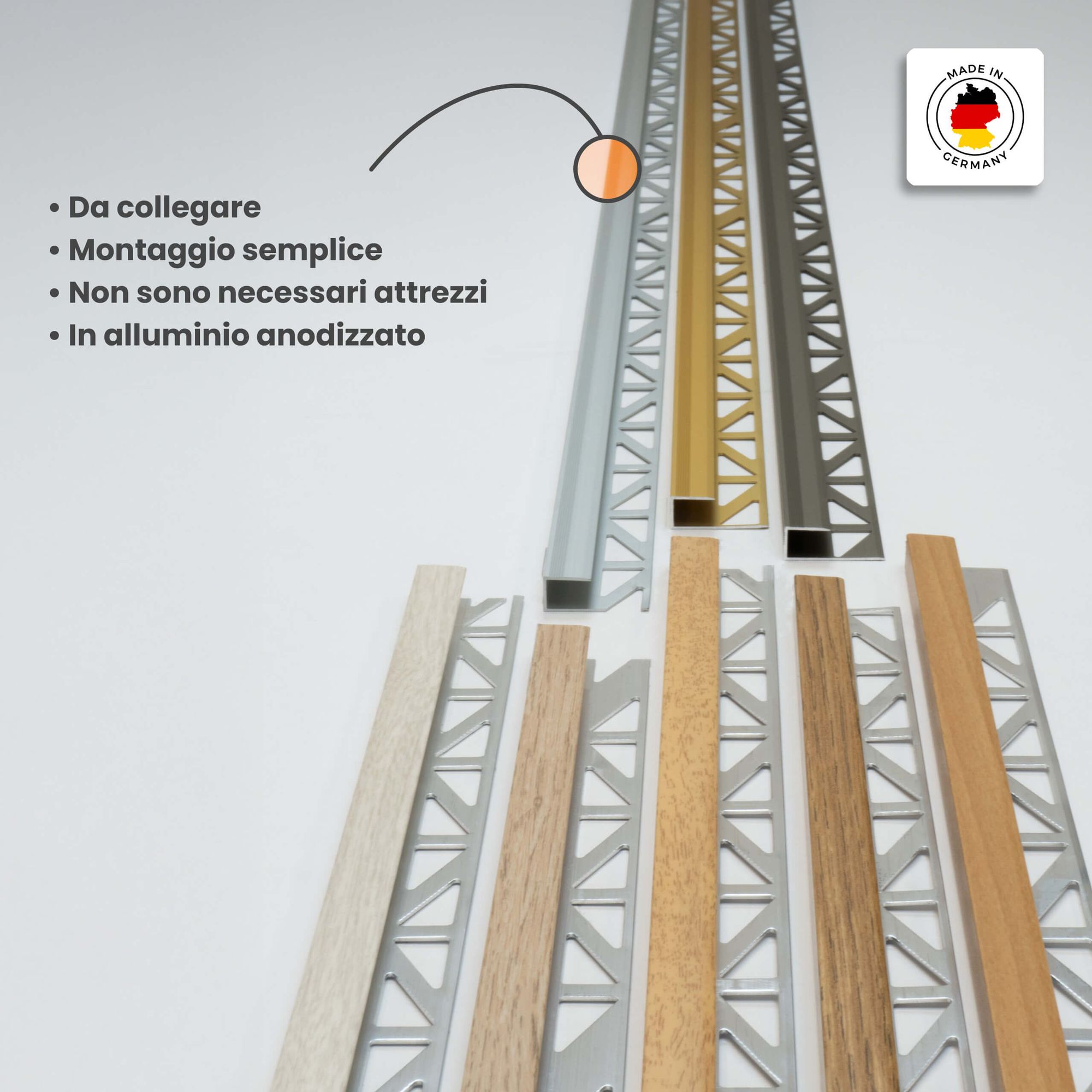 Profil de transition 100 cm pour revêtement 8 mm, à encastrer (carrelage), aluminium anodisé, chêne noble - Dalsys - 7