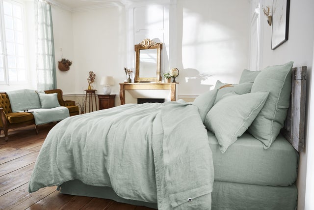 Drap Plat en Lin Lavé 270 x 300 cm – Soline Eucalyptus