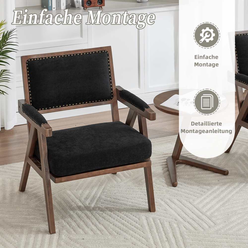 Fauteuil Lounge Tissu Moderne Mid-Century avec Accoudoirs et Cadre Bois pour Salon, Chambre, Bureau - 6