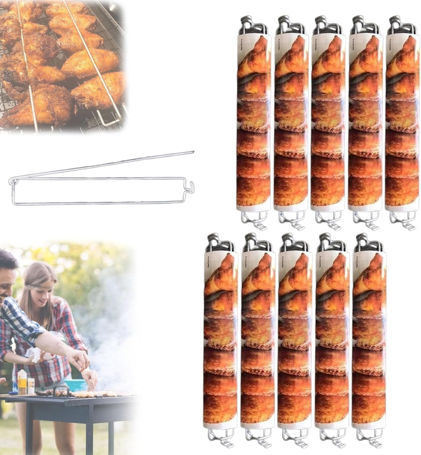 Widelec do grilla – widelec do grilla do skrzydełek kurczaka, ruszt do grilla do skrzydełek kurczaka, ruszt do grilla (10 sztuk)