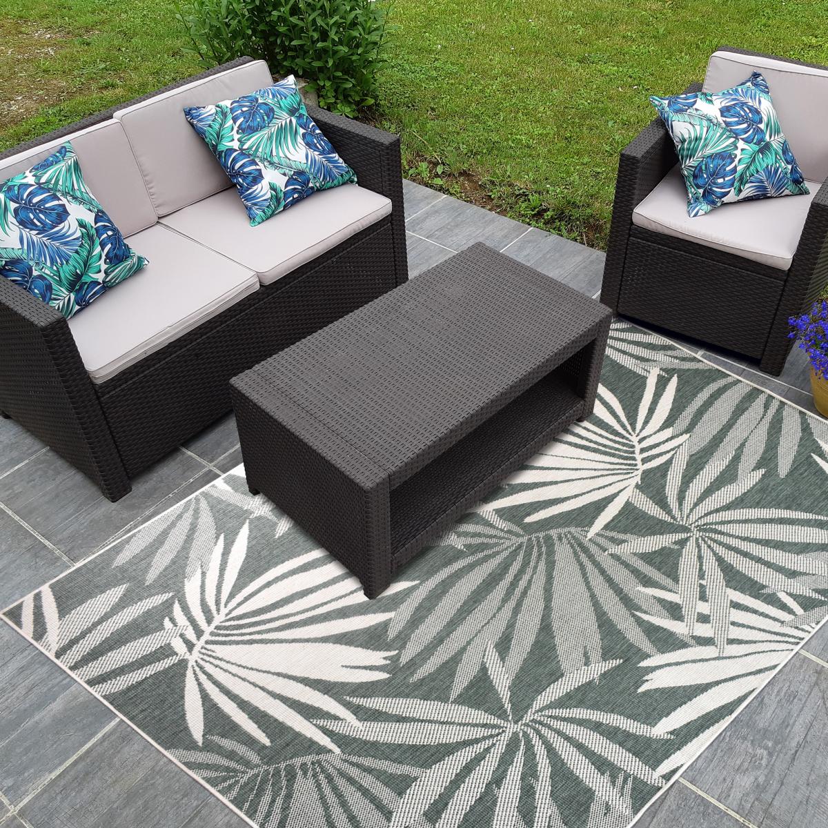 Tapis extérieur, kilim reversible 120x170 LYN2 AM REVERSIBLE vert et crème - 2