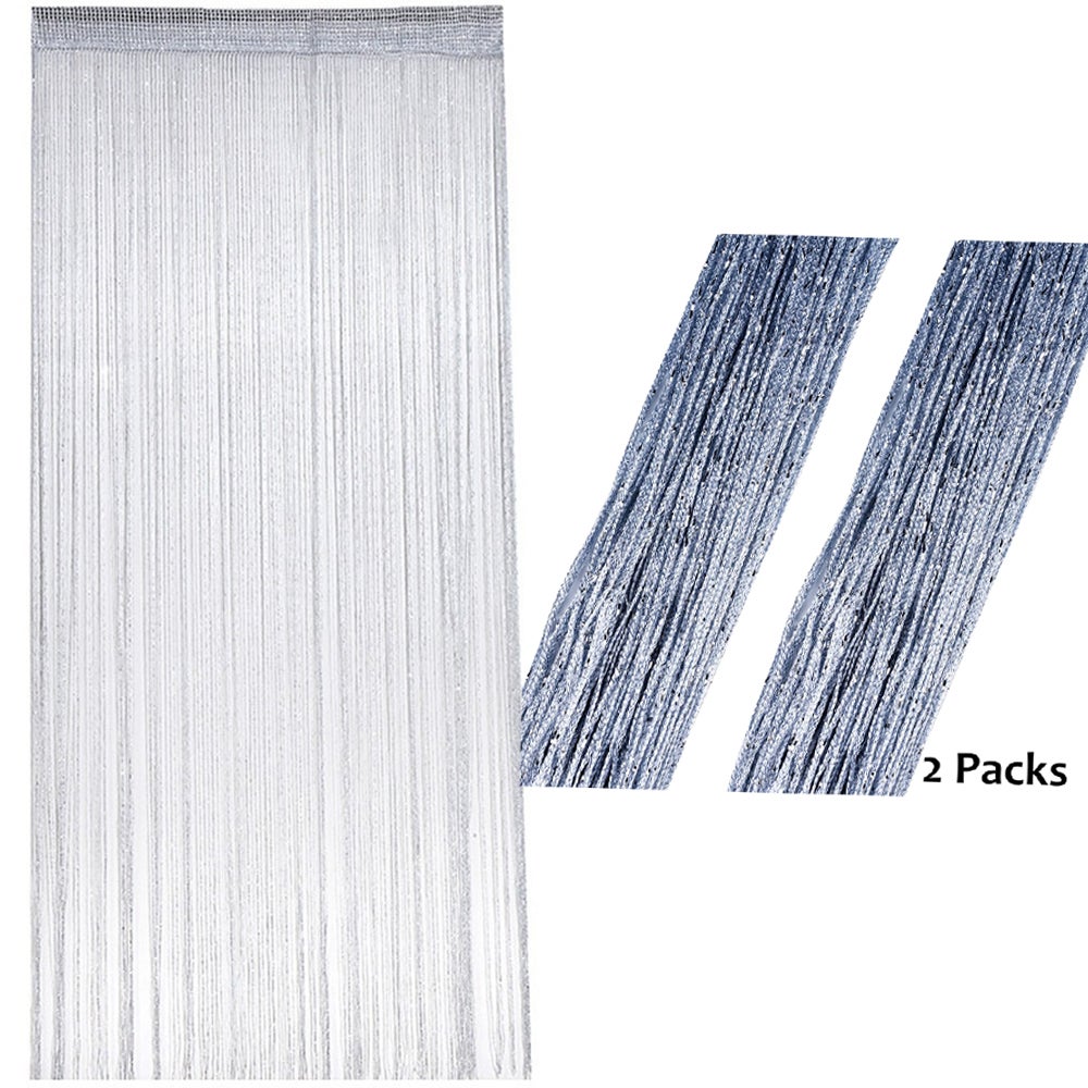 Komplet 2 cekinowych zasłon sznurkowych, 95 x 200 cm, w stylu spaghetti, do okna, drzwi, na urodziny, wesele, przyjęcie, do hotelu.