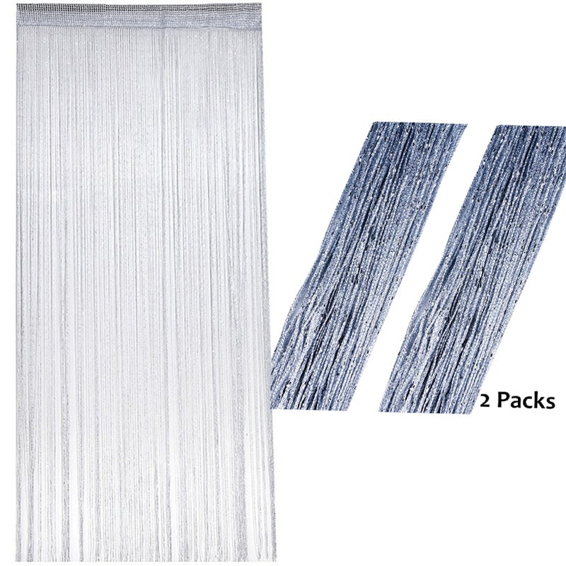 Komplet 2 cekinowych zasłon sznurkowych, 95 x 200 cm, w stylu spaghetti, do okna, drzwi, na urodziny, wesele, przyjęcie, do hotelu.
