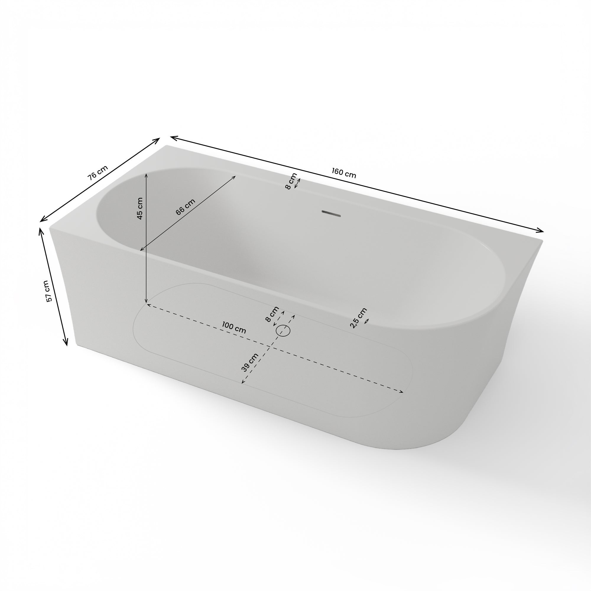 Baignoire Ilot Cosmic 160 gauche blanche 160 x76 x58 cm, by SPALINA - 4