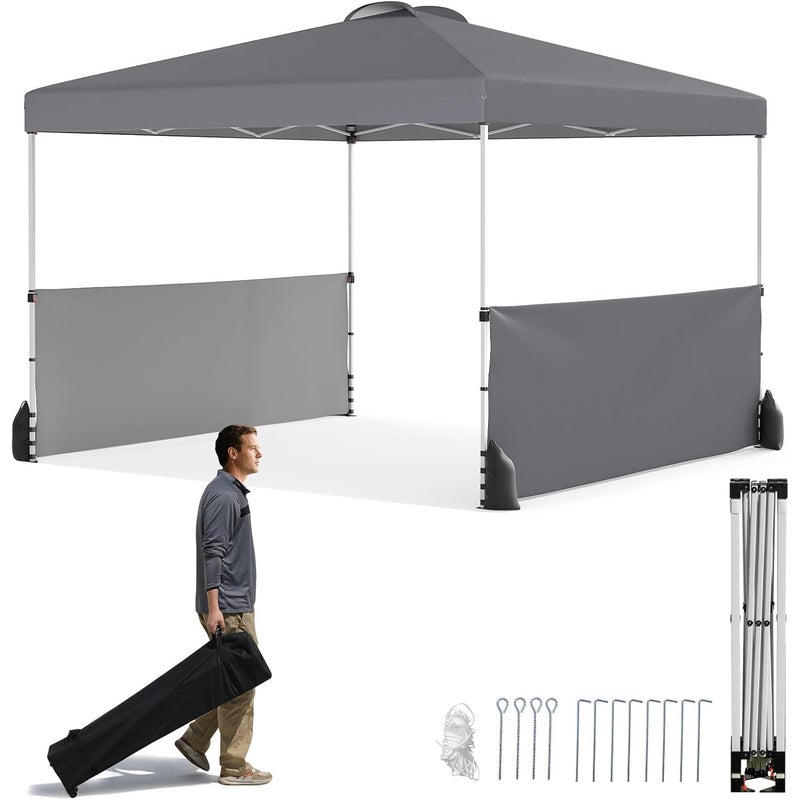Składana Altana 3x3 m z Półściankami, Regulowany Namiot Imprezowy Typu Pop-Up 266/276/286 cm z Torbą, 4 Worki z Piaskiem (3x3x2,86 m | Szary)