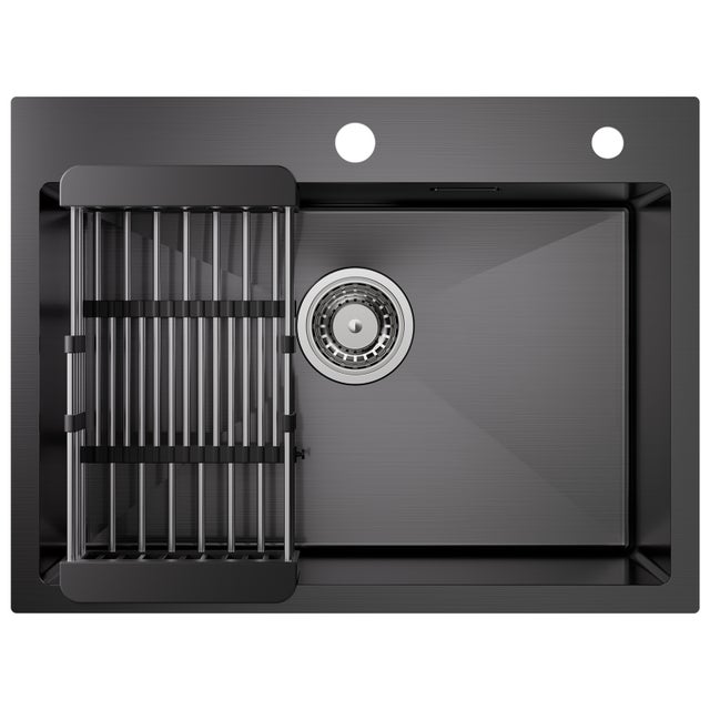 SOFETIY MAX Évier de Cuisine Noir 60 x 45 cm, Évier inox 1 Bac avec Panier de Drainage , Évier Carré en Inox Brossé, Évier à Encastrer