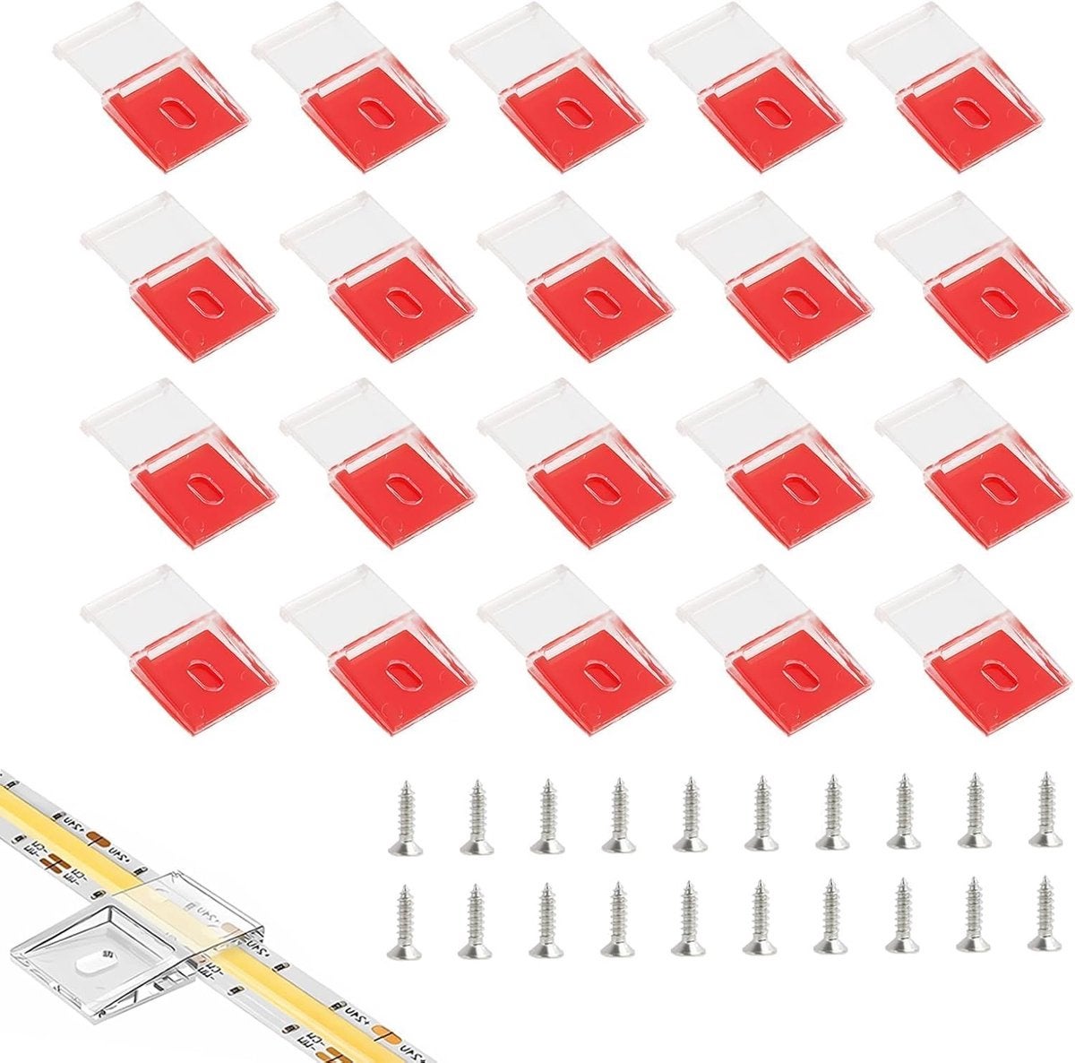 Cleme de montare pentru benzi LED, 20 de bucăți, transparente, autoadezive, cu șuruburi, conector suport benzi LED, suport de montare benzi LED...