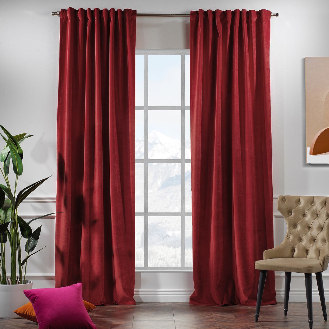 Cortina de Terciopelo Extra Larga de 1 Panel Granero Rojo 140*225 - 3