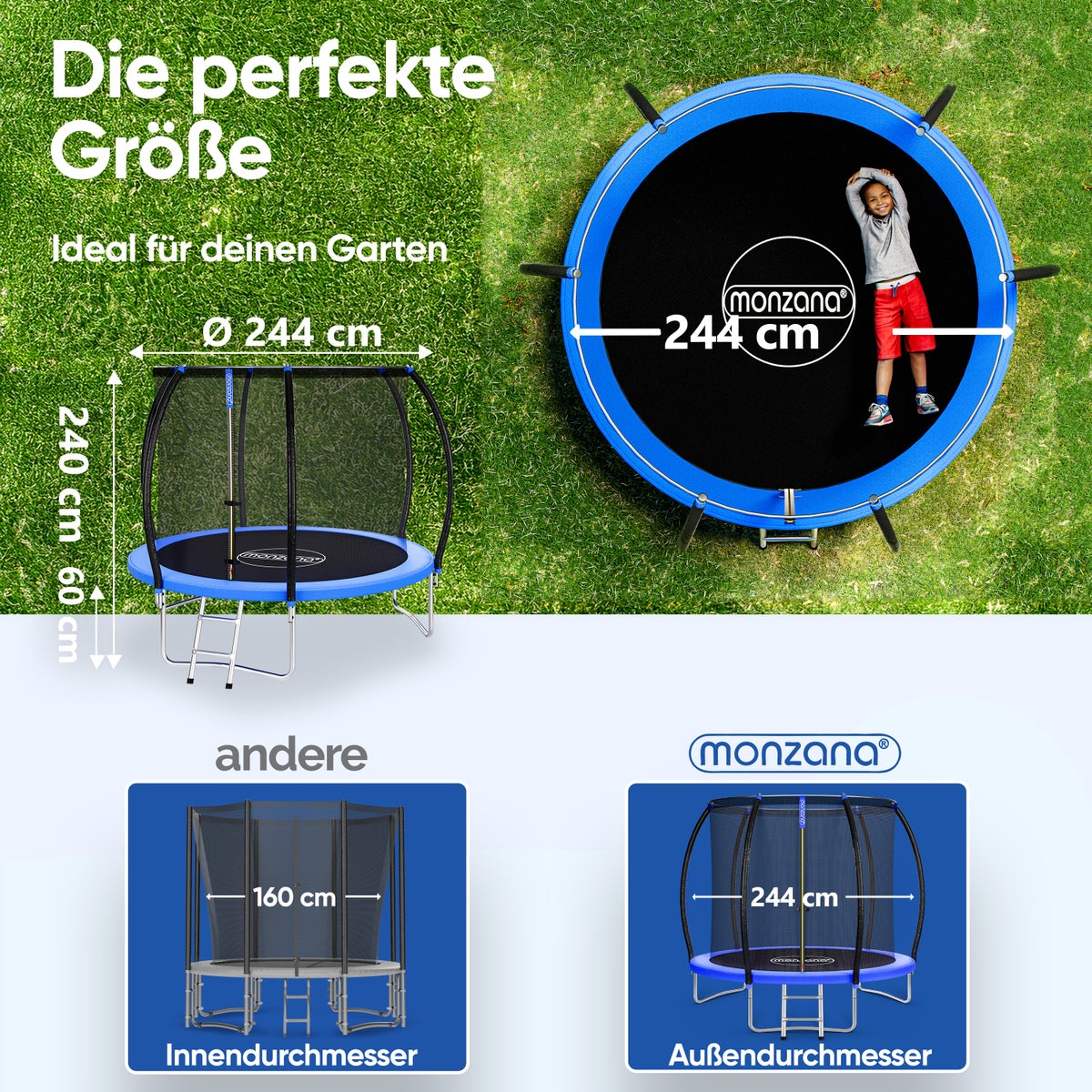 Trampolim 244cm com rede de segurança Certificado TÜV GS - 5
