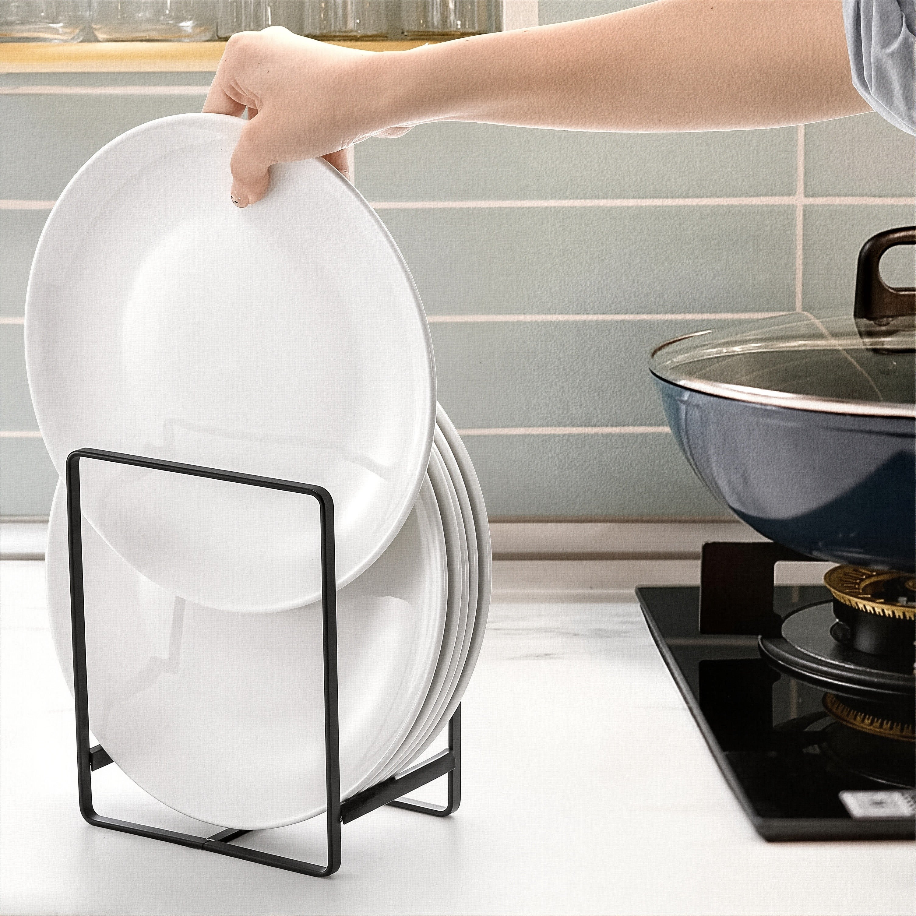 4 estantes negros para platos y tablas: organizador de cocina de metal - 4