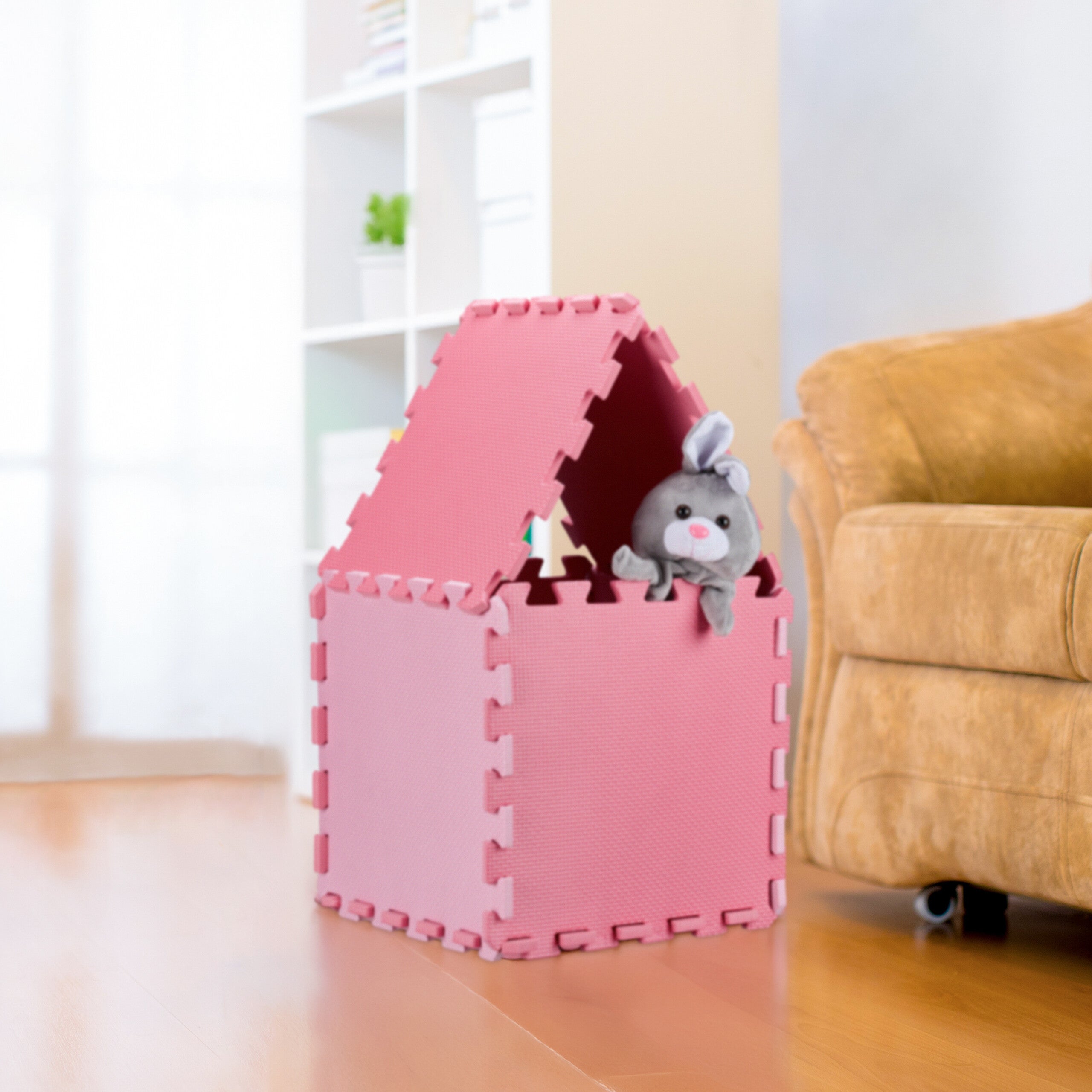 Tapis puzzle 25 pièces, mousse EVA, sans substances nocives, 0,77 m2, dalle jeu enfant avec bord, gris, Relaxdays - 2