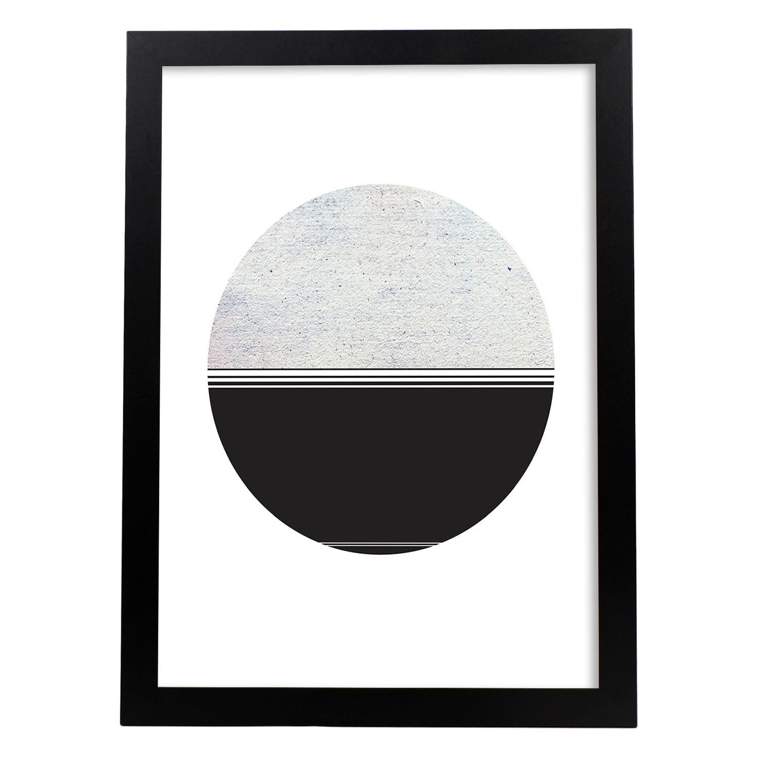 Poster con dibujo nordico de circulos. lamina luna, ilustrada con con circulos y formas marco madera clara - a3