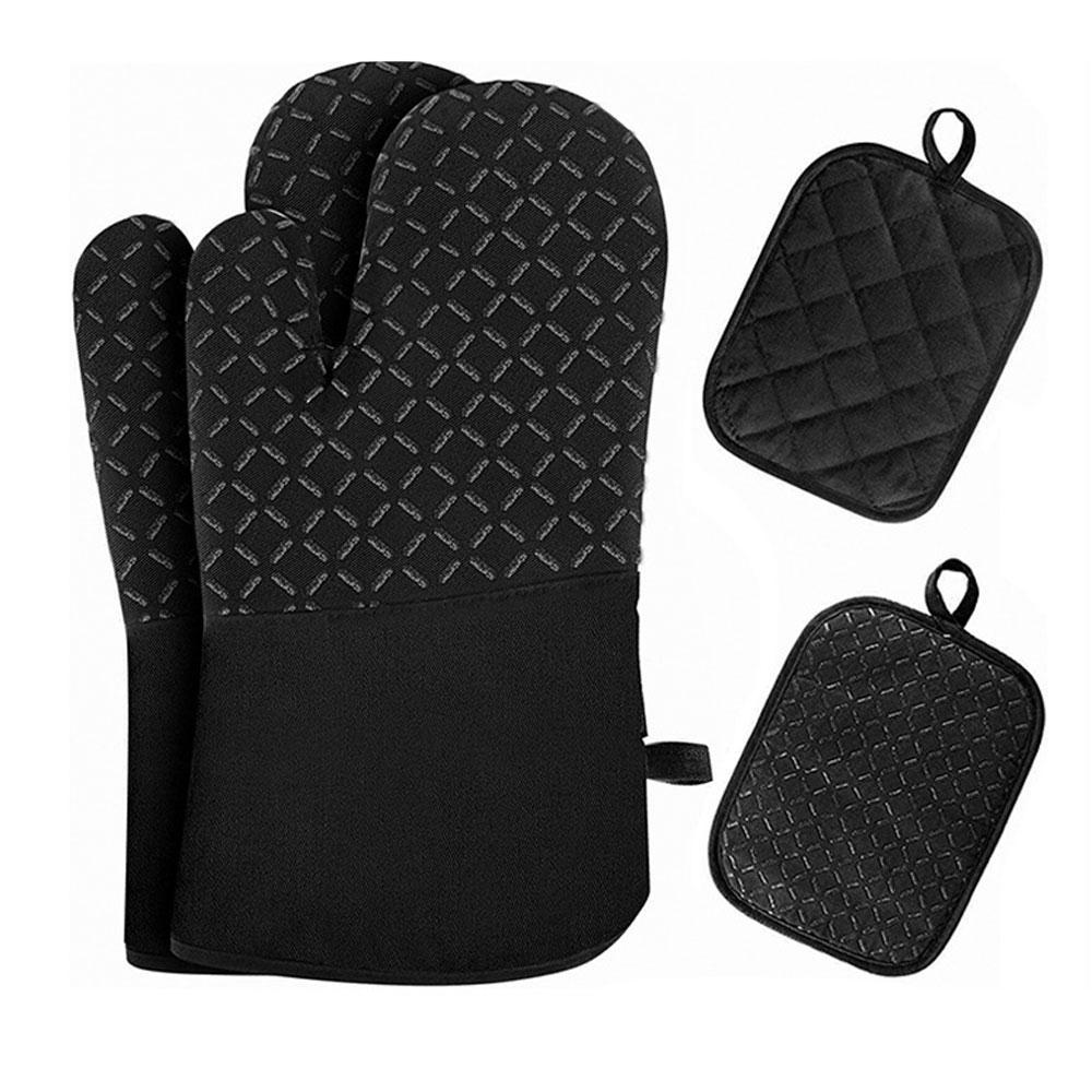 Lot de 4 gants de cuisine, gants de cuisine et gants de cuisine en coton silicone, 31 x 17 x 3,5 cm. - 4