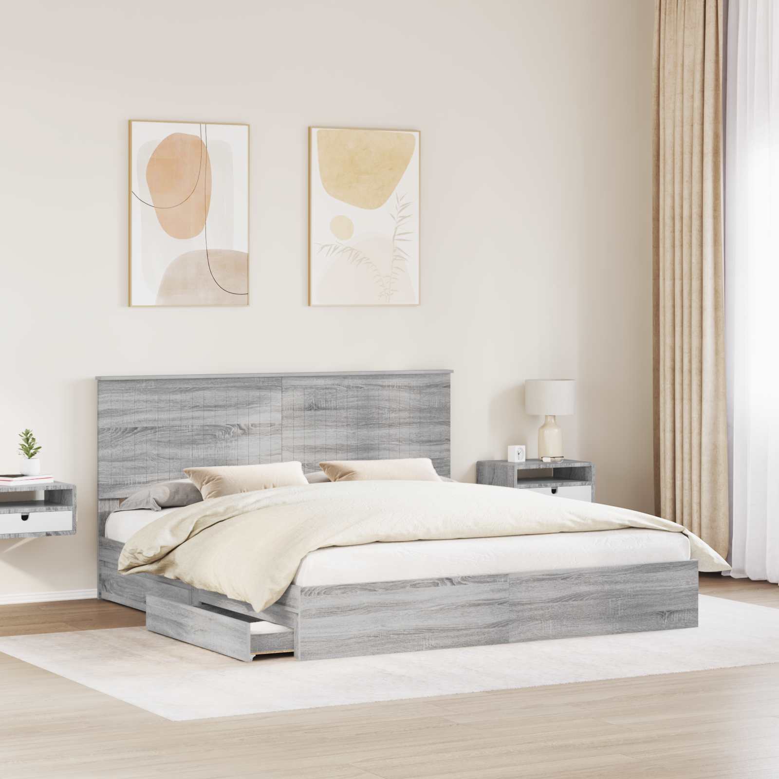 Lit avec rangement, panneau de bois, gris, pour la chambre, 180 × 200 cm - 3