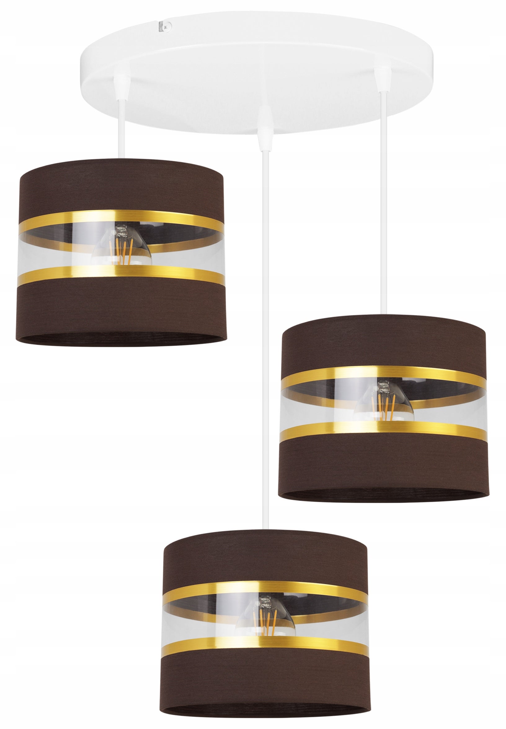 Lampa sufitowa wisząca Elegance Gold boho 3xE27 abażur walec biało/brązowy Light Home LH