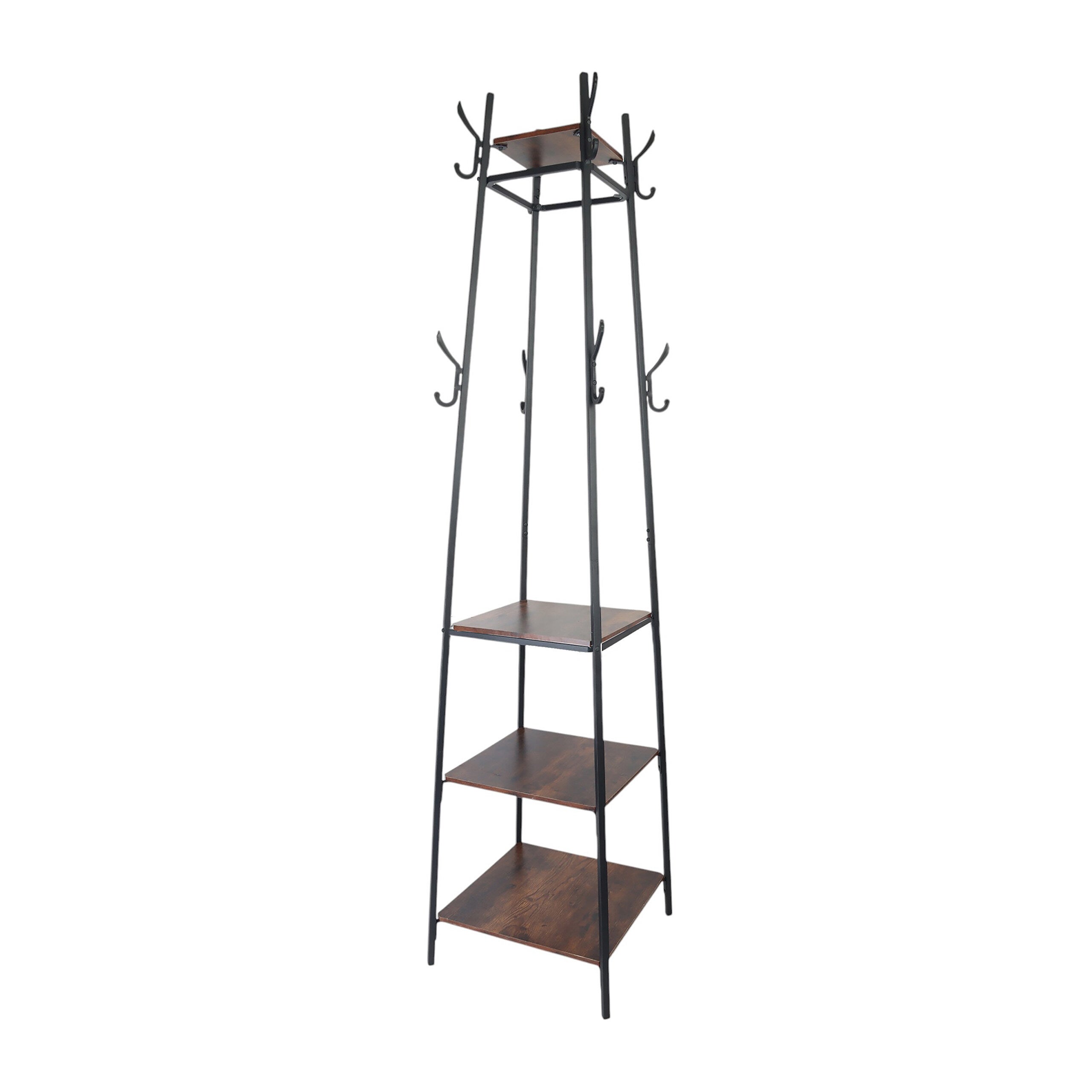 Set da 4 armadi da parete in legno con mensola, 5 ganci in metallo per abiti, cappelli, asciugamani, portafogli, accappatoi - Marrone rustico | Leroy Merlin