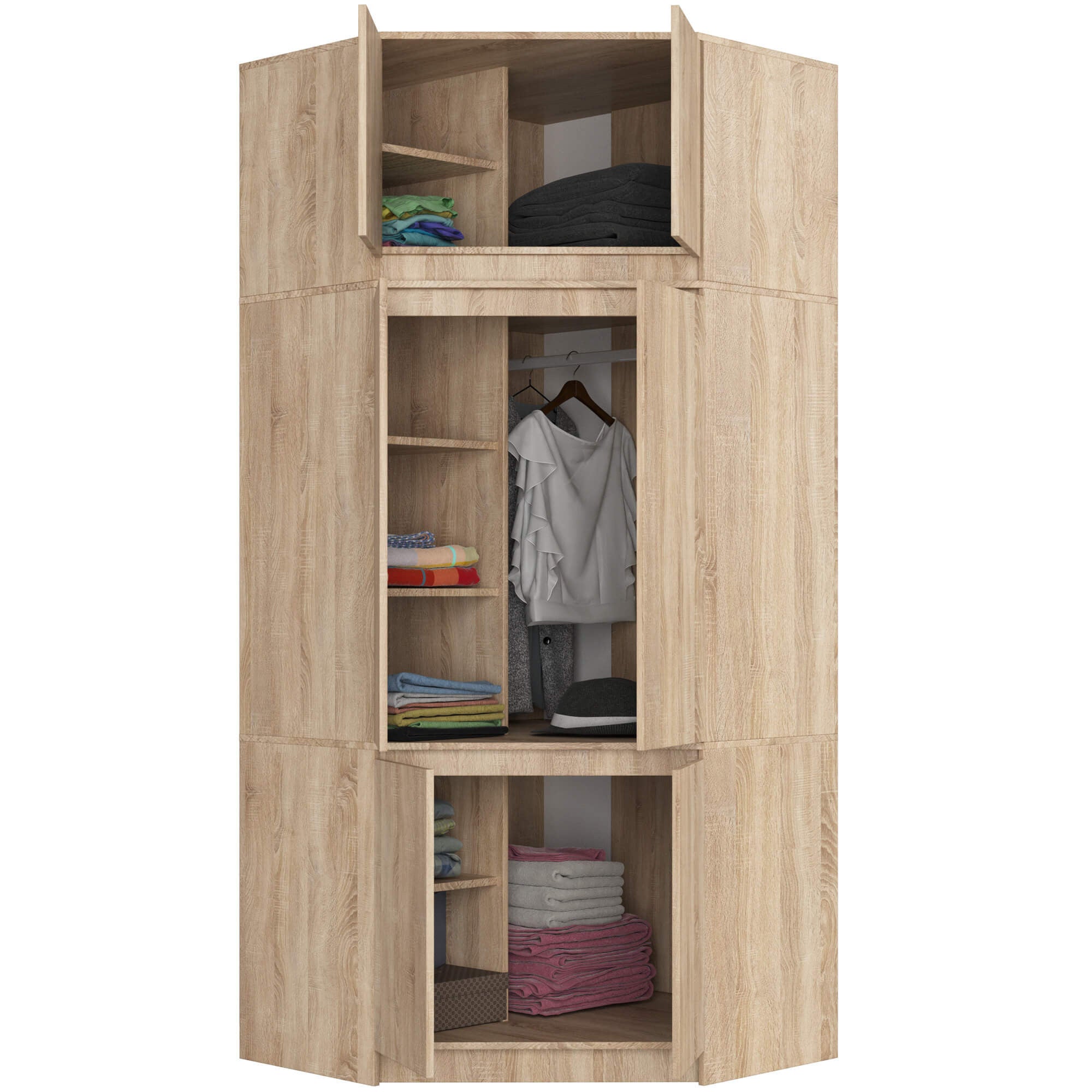 Szafa narożna z nadstawką AKORD S100 Dąb Sonoma 100 cm 6 drzwi kolor Dąb Sonoma mat 9 półek 100x50x235 cm - 2