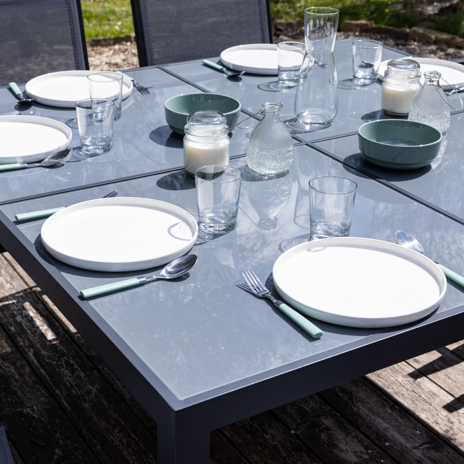 Salon de jardin 8 places gris et aluminium anthracite CAGLIARI - 5