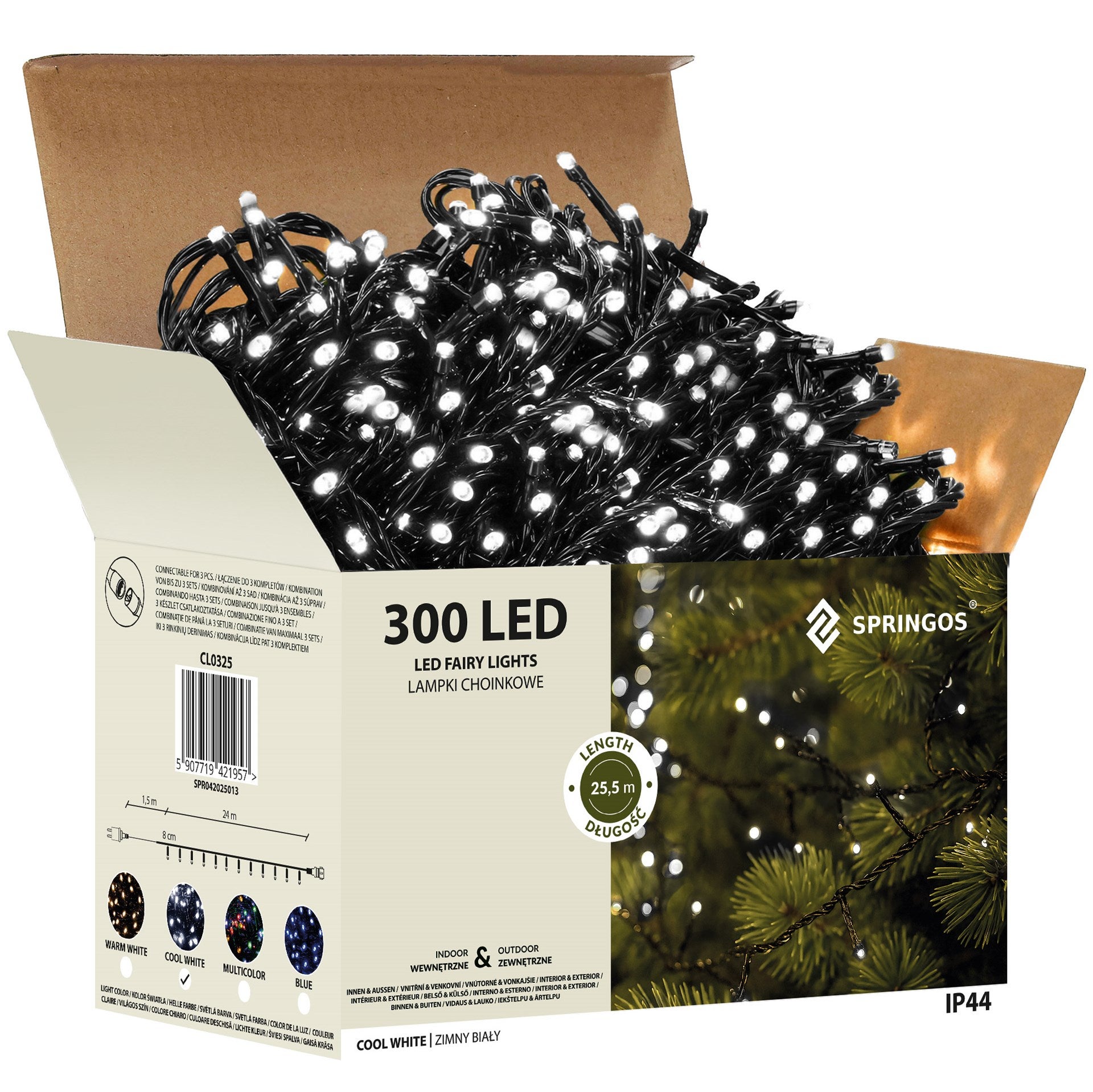 Instalatie lumini pentru bradul de Craciun, 19,5 metri, 300 LED-uri, alb