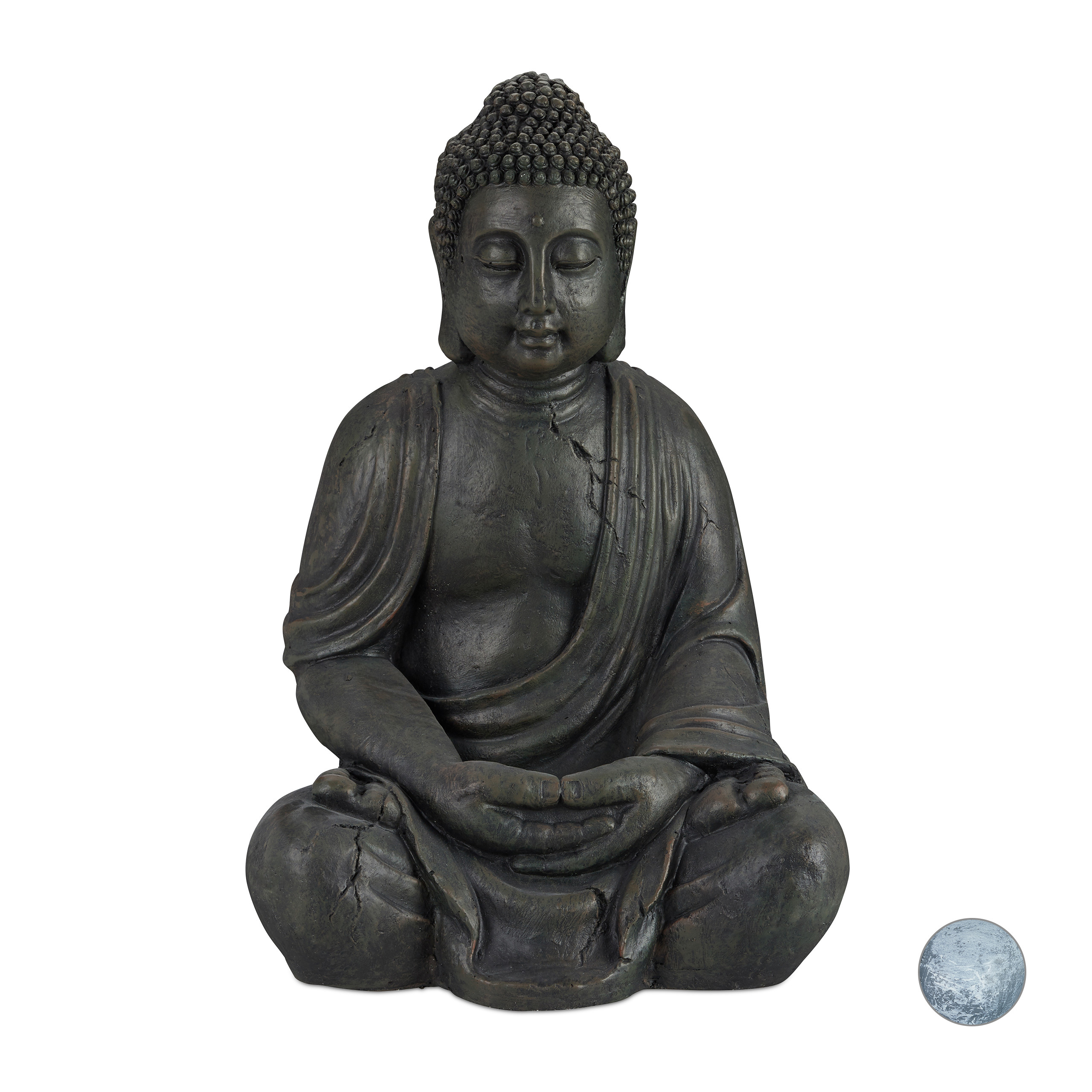 Relaxdays estatua buda sentado, xl, 70 cm, jardín o salón de casa, resistente a la intemperie y heladas, gris oscuro